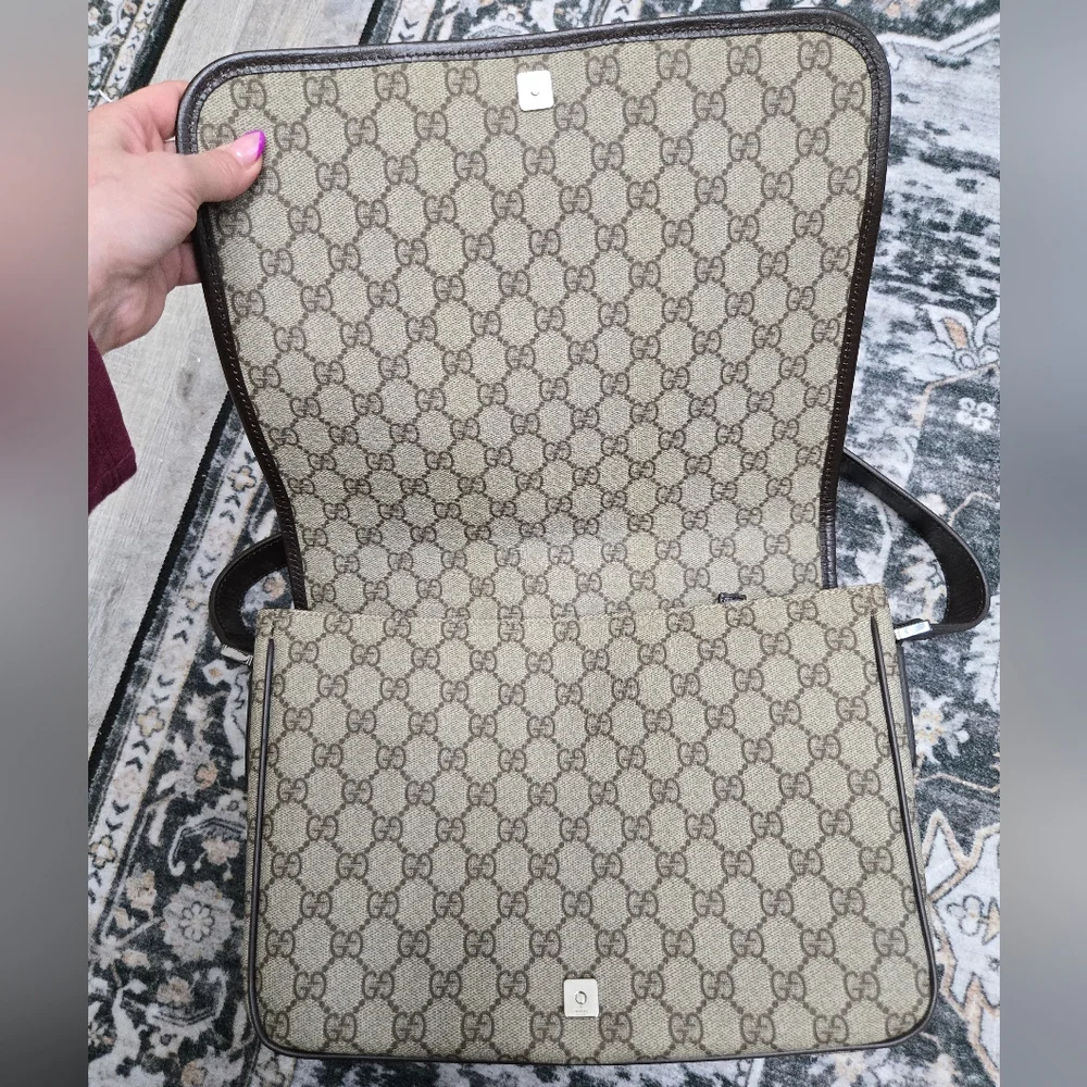 Gucci GG Plus Monogram Web Medium Flap Messenger Beige Dark Brown